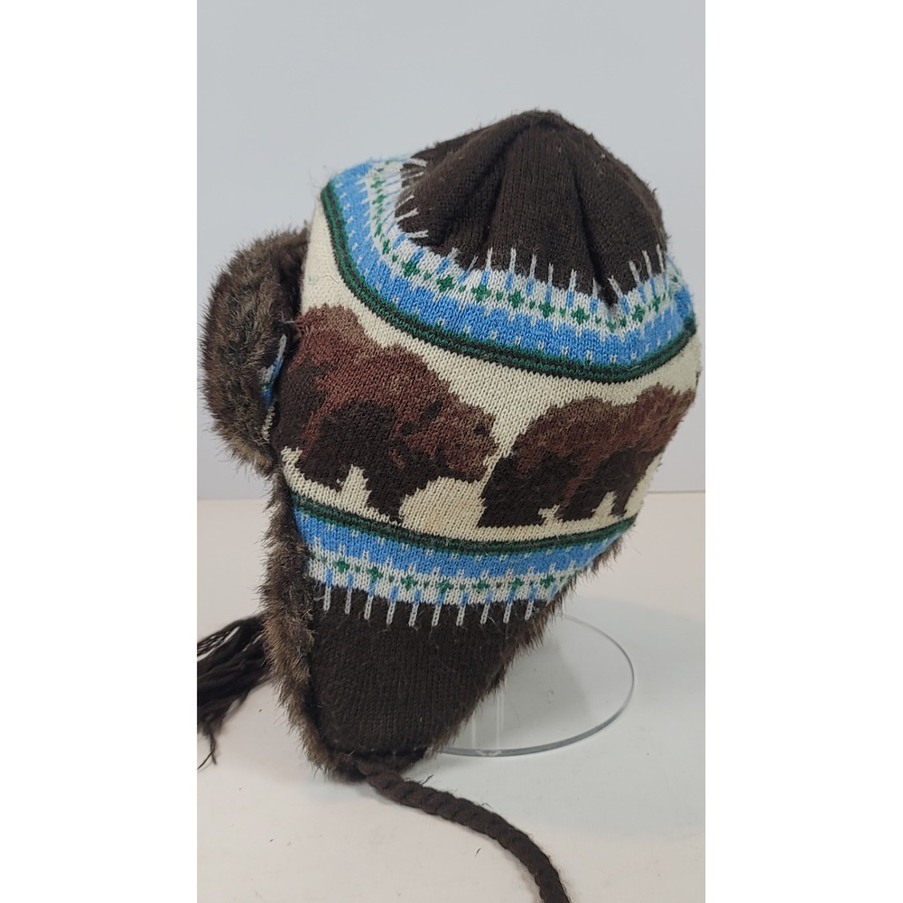 Vintage Mossimo Brown Grizzly Bear Mountain Trapper Hat Faux Fur Ear Flap OS - Picture 4 of 7